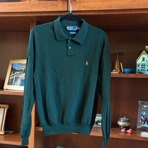 Polo by Ralph Lauren 100% Merino Wool 1/4 Button Pullover Sweater Dk Gr Mens XL